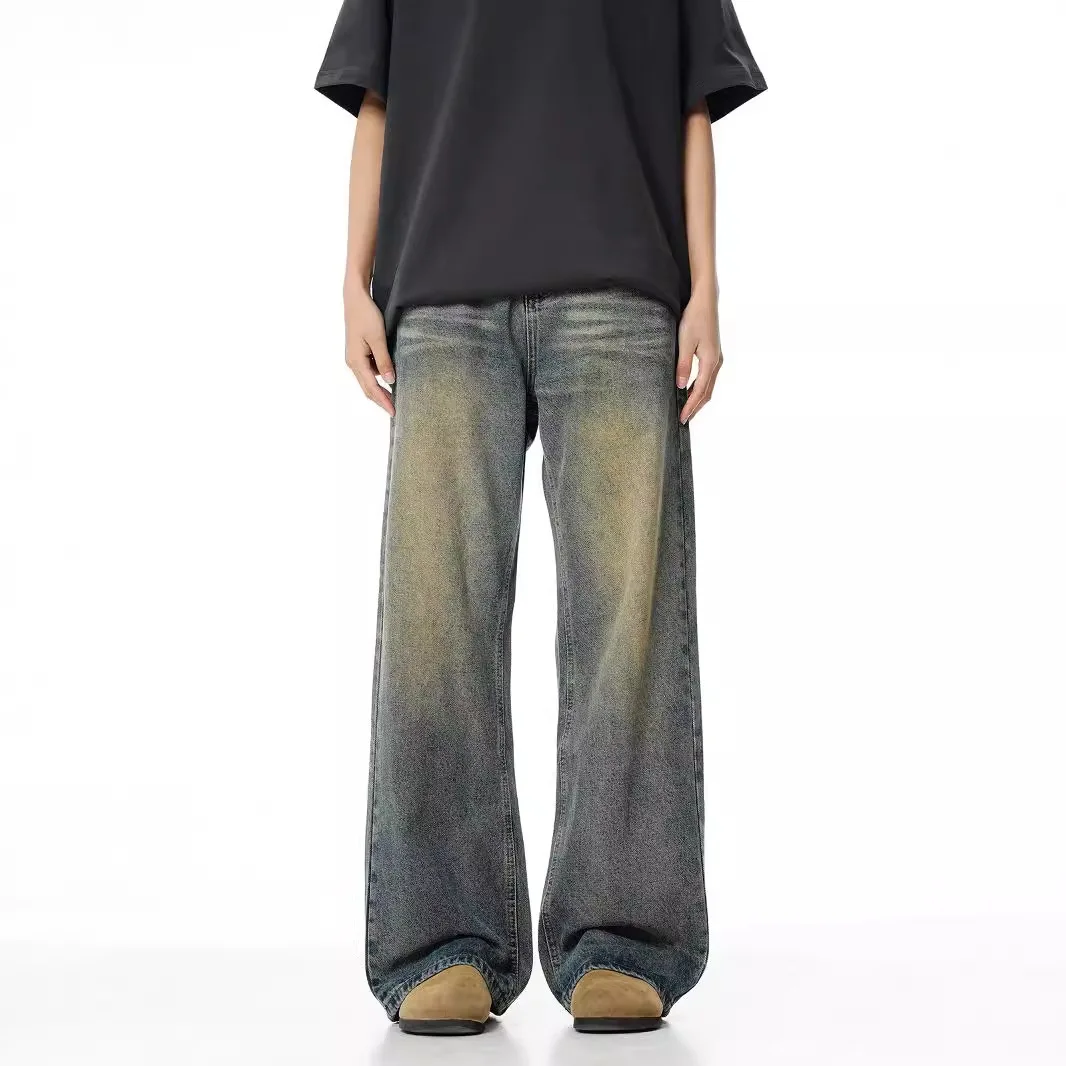 Мужские потертые прямые широкие мешковатые джинсы свободные джинсовые брюки