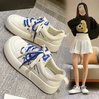 genuine leather white shoes women sneakers on flat form heel 2022 spring new color mix fashion white sneakers leather shoes