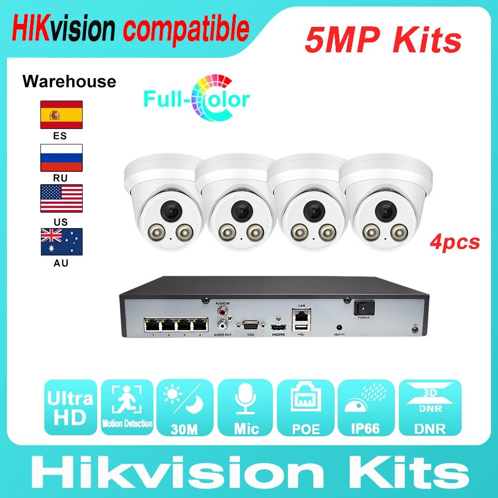 Hikvision совместимые наборы 4 шт. 5MP POE IP-камера ColorVu &amp 8CH NVR DS-7604NI-Q1/4P DIY система