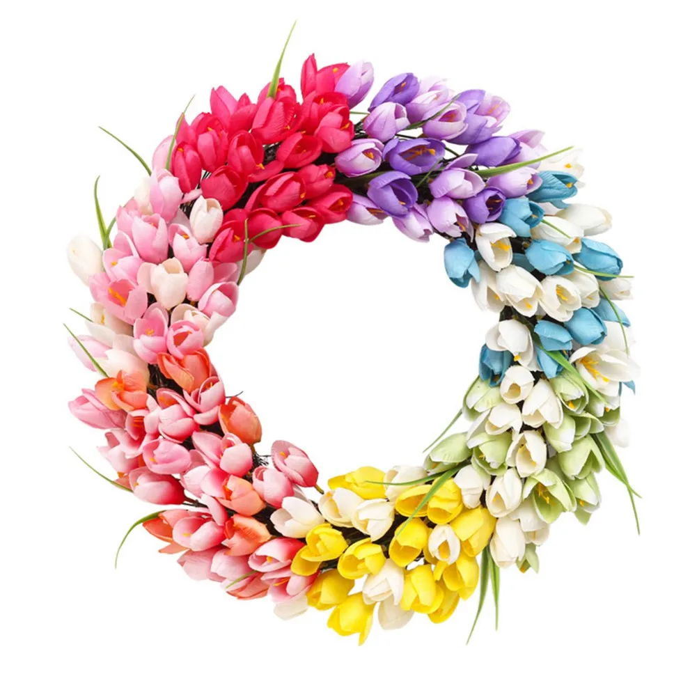 

Simulation Colorful Tulip Wreath Wall Door Hanging Garlands Artificial Flowers Spring Decor For Garden Wedding Decoration