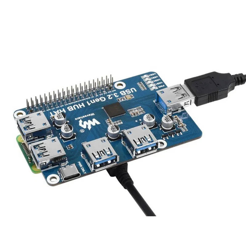 Фото Плата расширения Raspberry Pi 4B USB 3.2 Gen1 HUB HAT 5V с 4 портами USB 3.2 Gen1 для Raspberry Pi 4B №4