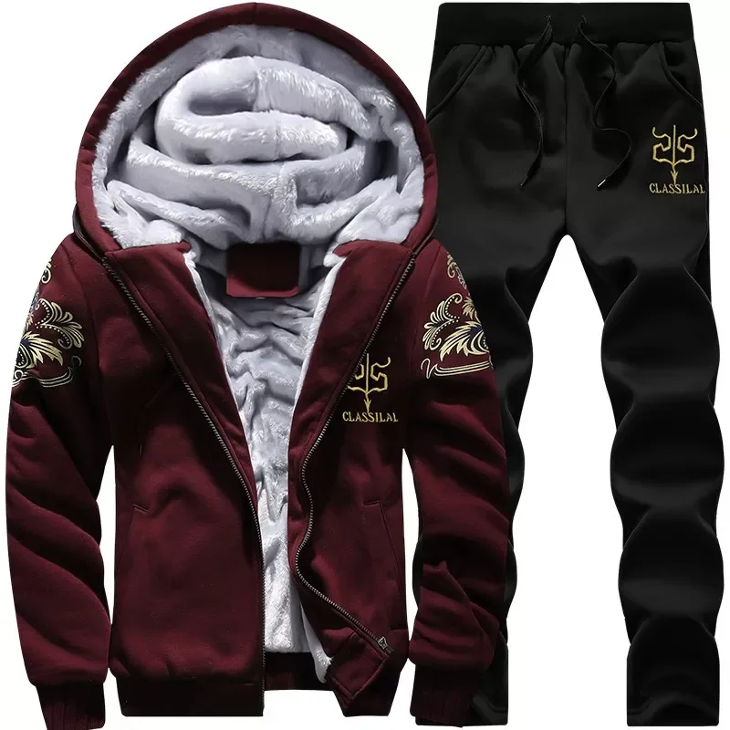 2023NEW Winter Sets Tracksuit Hoodies Casual Hooded Warm Sweatshirts+Pants Thicker Fleece Jacket+Pants 2 P Men Moleton Masculino