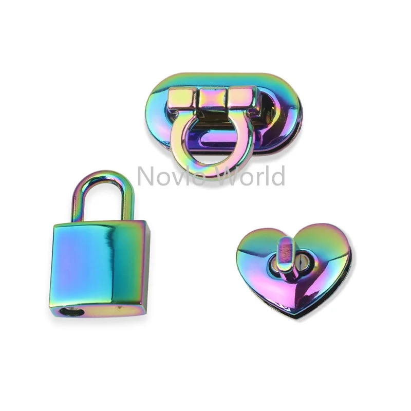10-20pcs 3 Size Rainbow Custom Metal Purse Hardware Leather Crossbody Wallet Turn Twist Clasp Heart Lock For Women Bags