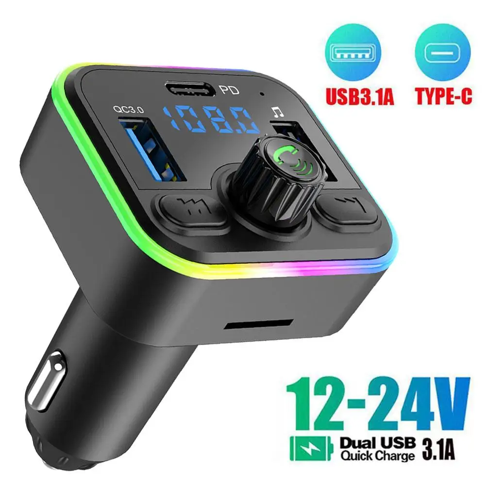 

Car MP3 Player Bluetooth FM Transmitter Car Charger Atmosphere Accessories LED Mini Fast Light Portable Charging Interior C T6A7