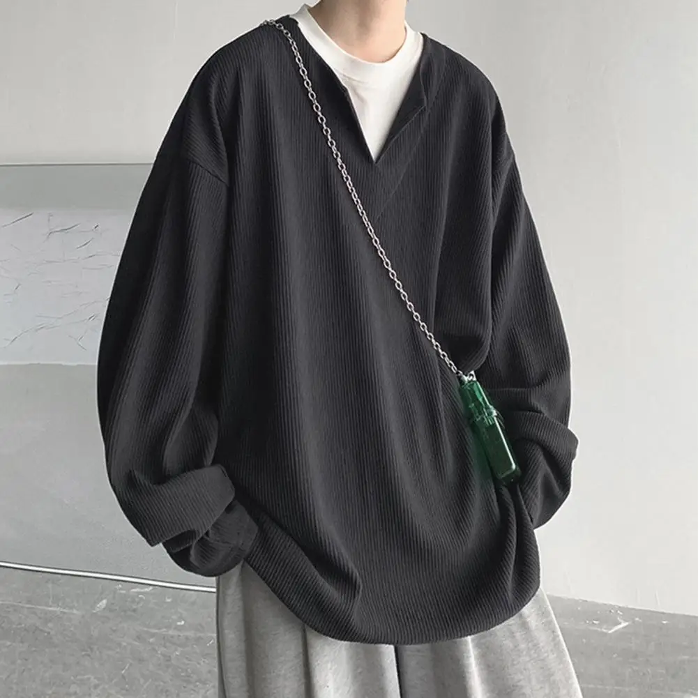

Men Casual Long-sleeved Sweatshirt Stylish Men's Patchwork Sweatshirts Loose Fit Motorcycle-inspired High Street for Spring