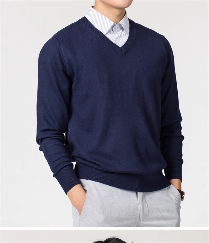 Men's Sweaters V-neck Pullovers Cashmere Blend Knitting Hot Sale Spring&Winter Male Wool Knitwear High Quality jumpers Clothes