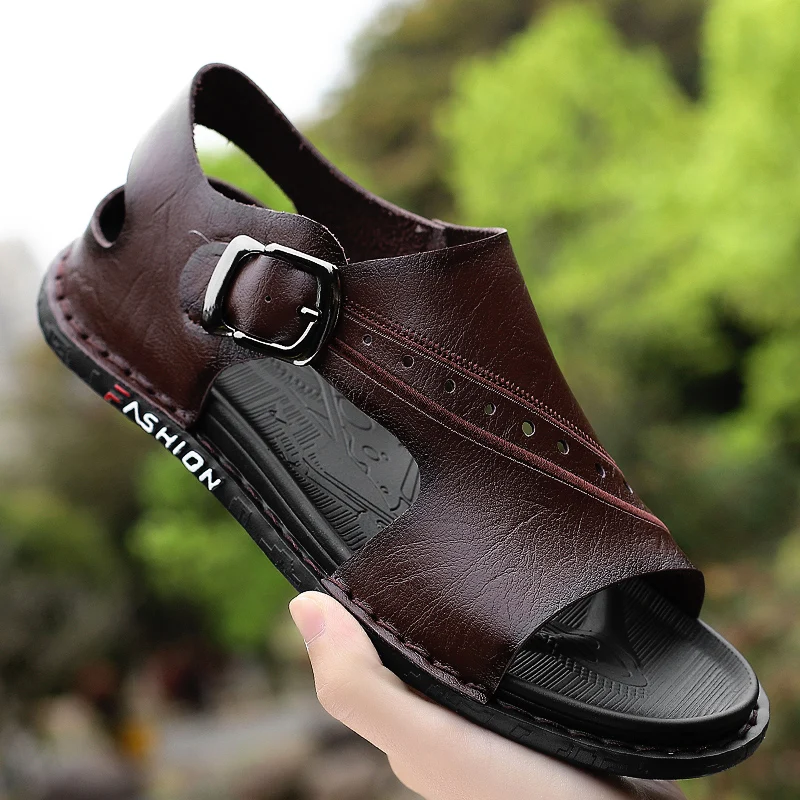 

Italian Genuine Leather Men's Sandals Summer Comfy Breathable Male Casual Shoes Roman Designer Beach Sandals Mocassins Men Shoes