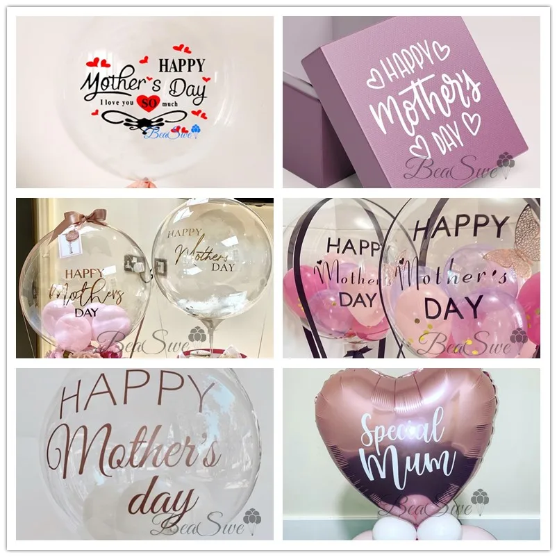 (Just Sticker)1pc Black Rose Gold Red Happy Mother's Day Custom Sticker Best Mom Ever Party Decor DIY Name Suit For 18"24" Balls