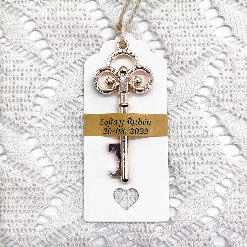 

Свадебные сувениры, ключи-открывалки для пива с персонализированными наклейками