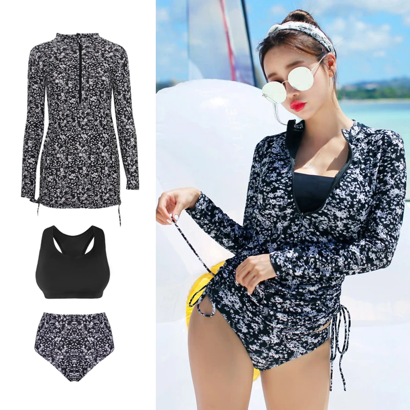 

Женский раздельный купальник с длинным рукавом, большие размеры