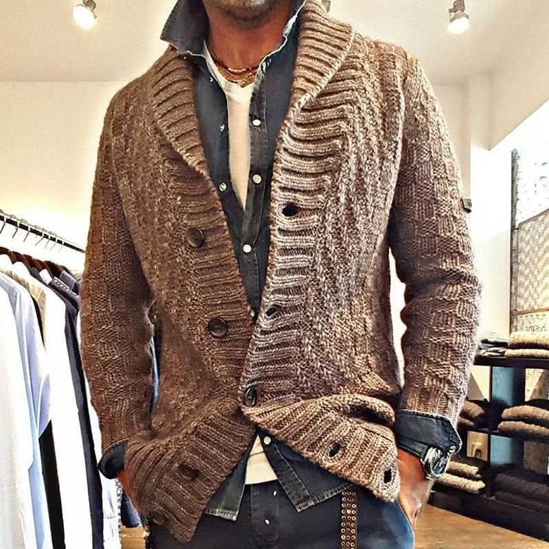 

Thickened Knitted Sweater Autumn and Winter Solid Color Lapel Jacket Long-sleeved Cardigan Single Breasted Sweatercoat Wool Coat