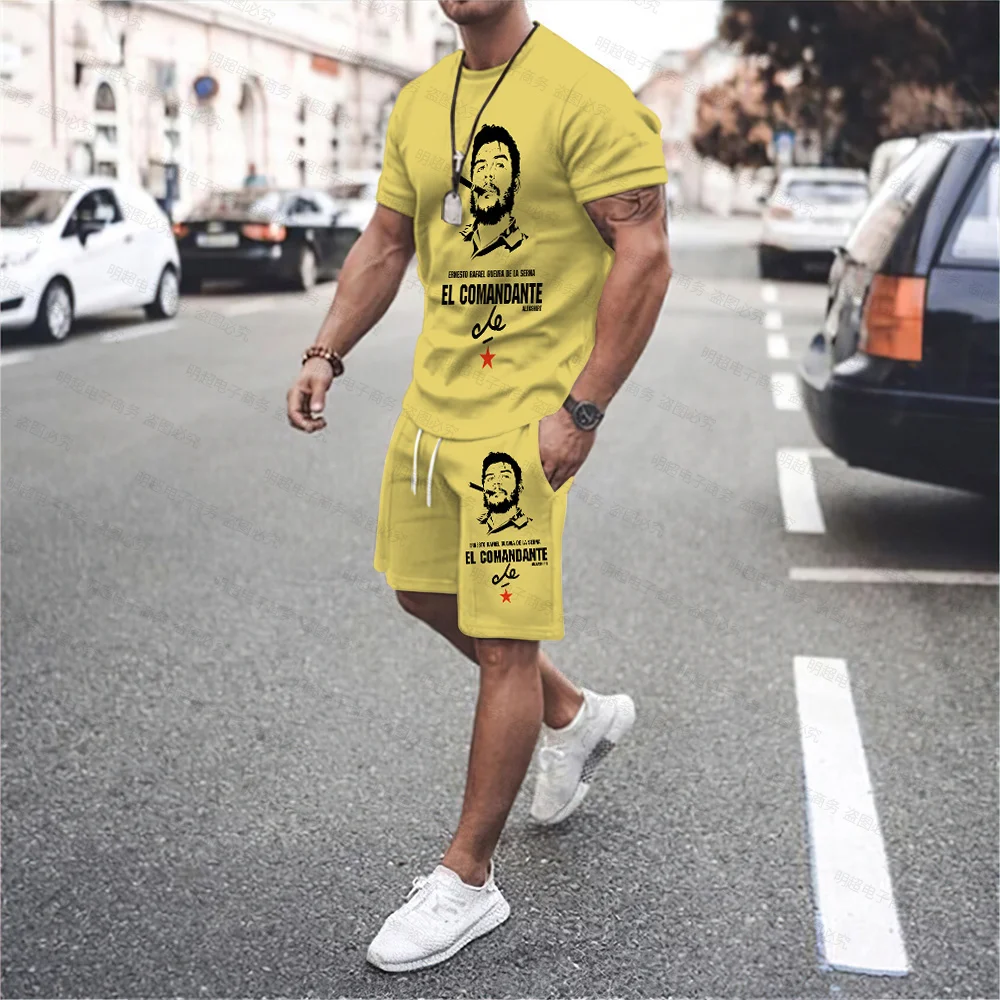 Men's Smoking Personality Cool Print Hip-Hop Casual O-Neck Short-Sleeved T-Shirt Shorts Fashion Retro Wild Two-Piece Suit 6XL
