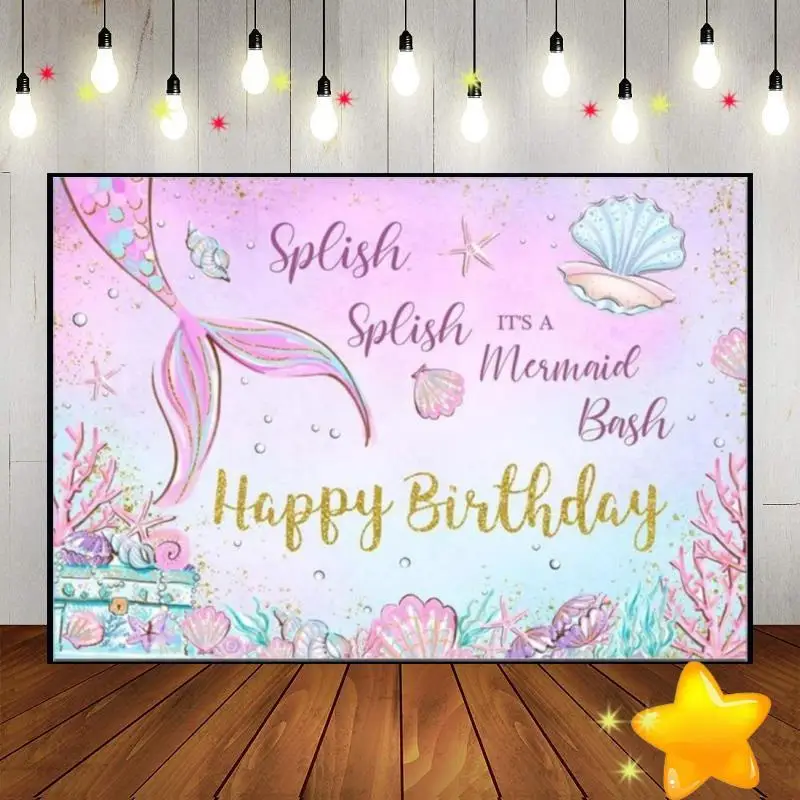 

Under The Sea Mermaid Background Custom Birthday Backdrop Girl Photography Backdrops Sweet Decoration Woman Baby Shower Banner