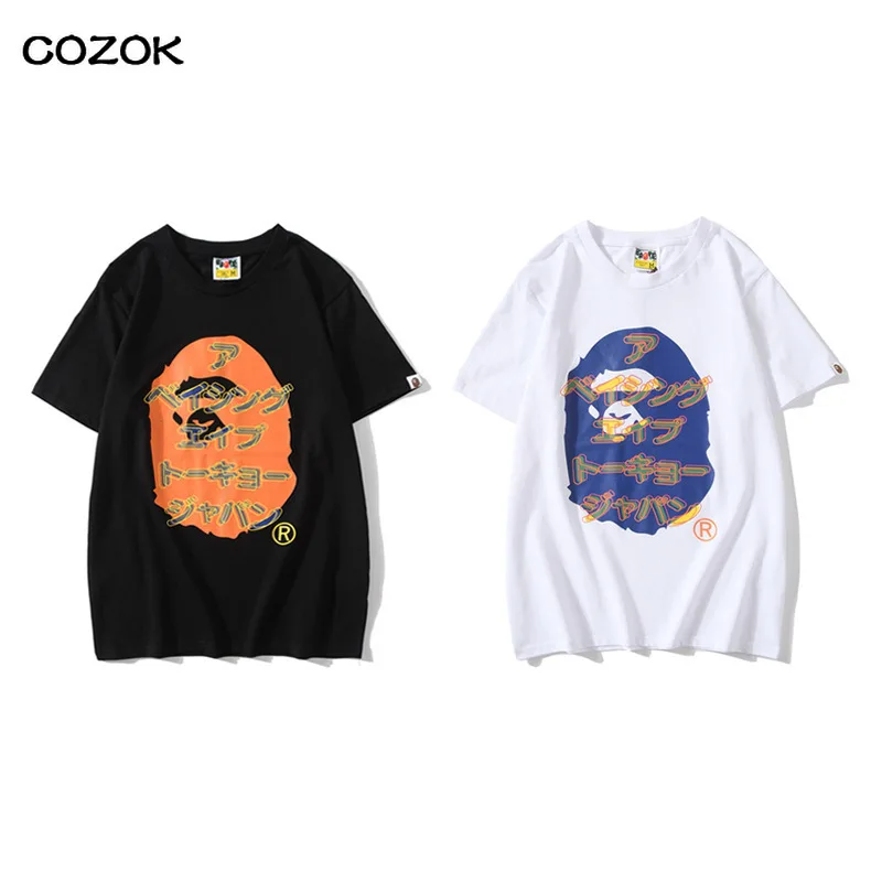 

Printed cotton short sleeve Bape Summer Men And Women Couple Print Short-sleeved T-shirt
