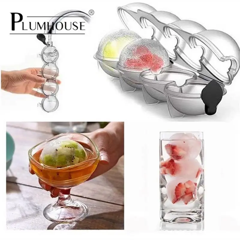 

4 Cavity Round Ice Mould Ice Ball Maker DIY Ice Cream Mold Plastic Whiskey Ice Cube Tray Home Party Kitchen Bar Accessories Tool
