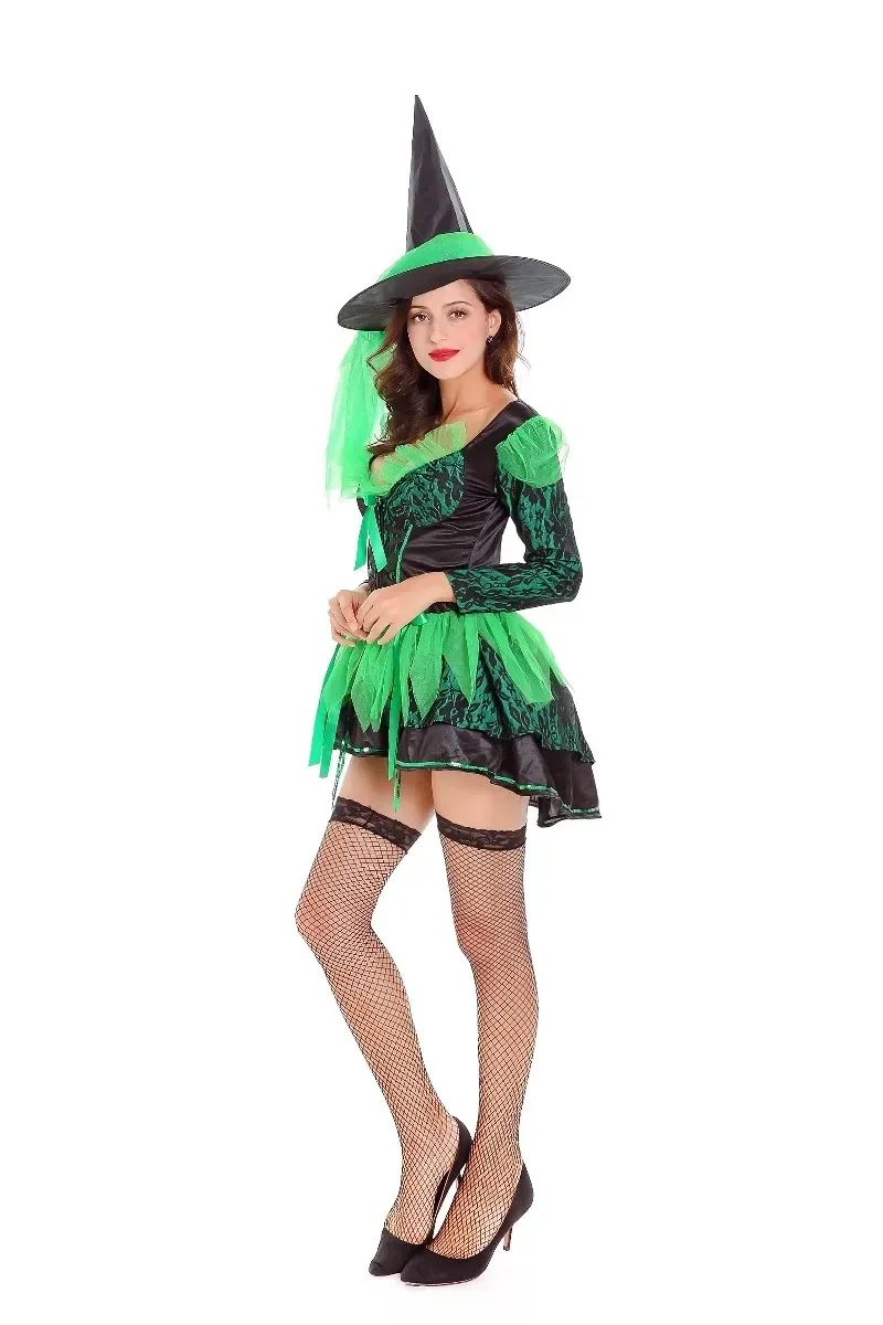 Костюм ведьмы на Хэллоуин для женщин сексуальный костюм зеленого волшебного