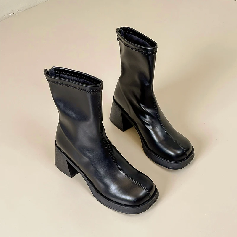 

SANDRA JRR Women High Heels Boot Platform Riding Boots Short Calf Pumps Shoes Autumn Winter Boot