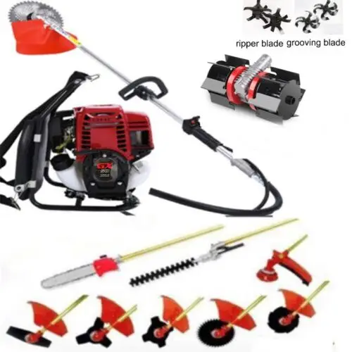 GX50 Backpack 10 in 1 Brush cutter 4 stroke Engine Petrol strimmer Grass cutter tiller cultivator trimmer tool