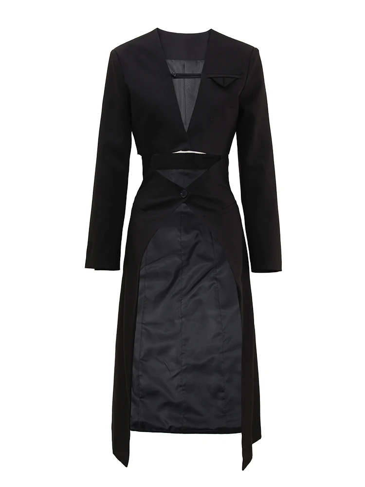 Женский костюм-двойка с блейзером DEAT короткий облегающий пиджак на пуговицах без