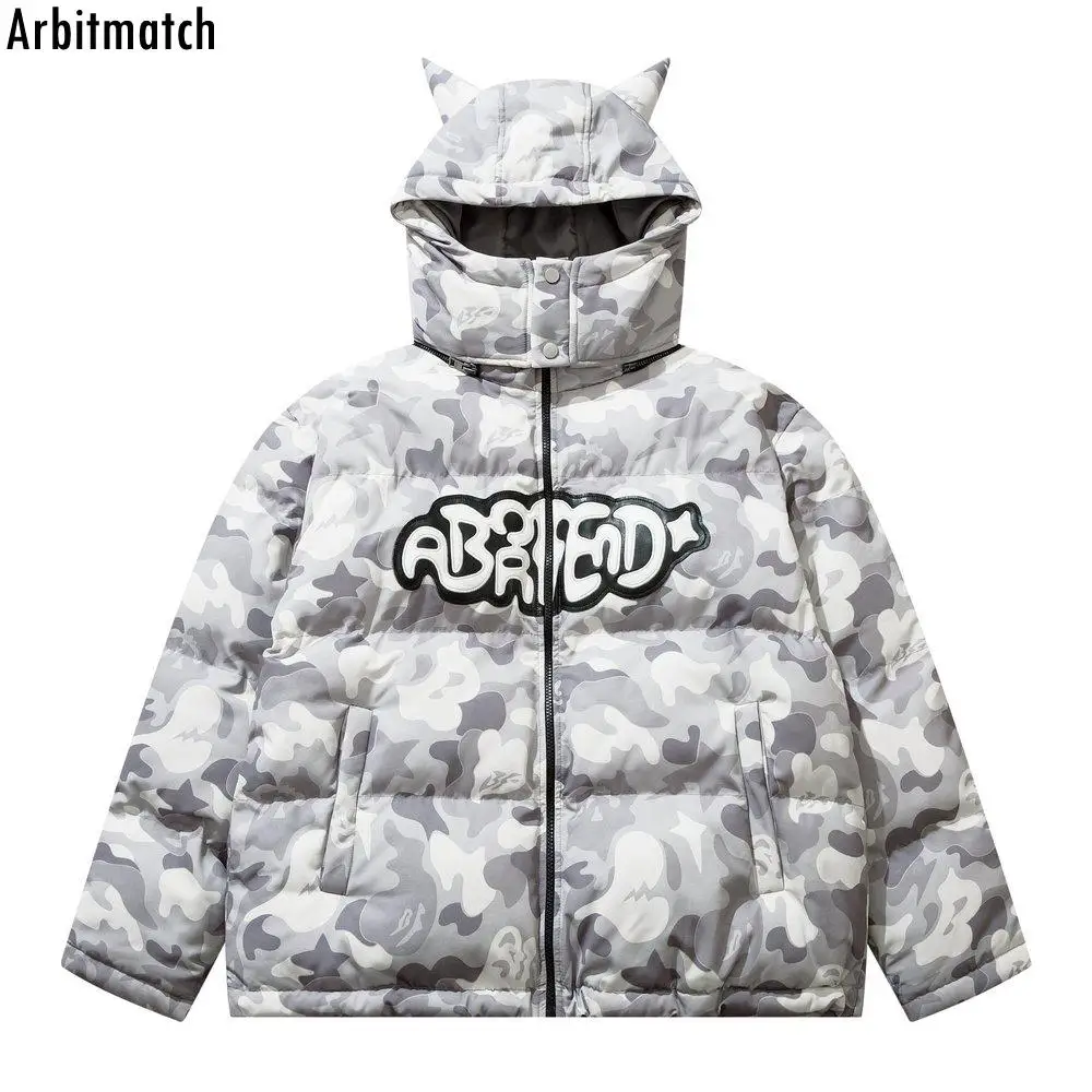 

Мужская парка в стиле хип-хоп, уличная одежда, дизайнерская стеганая куртка с капюшоном маленького дьявола, Зимняя Толстая теплая верхняя о...