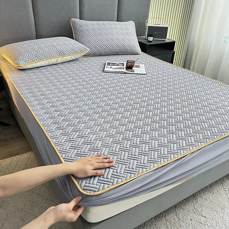 

Summer Cool Fitted Sheet Ice Silk Latex Mattress Protective Cover Non-Slip Bedspread for Bedroom Apartment Bed Mat Pad King Size