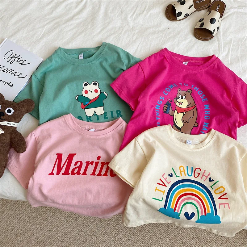

2022 Summer New Korean Children's Cartoon Printing T-Shirt Boys and Girls Cotton Short-Sleeved Top