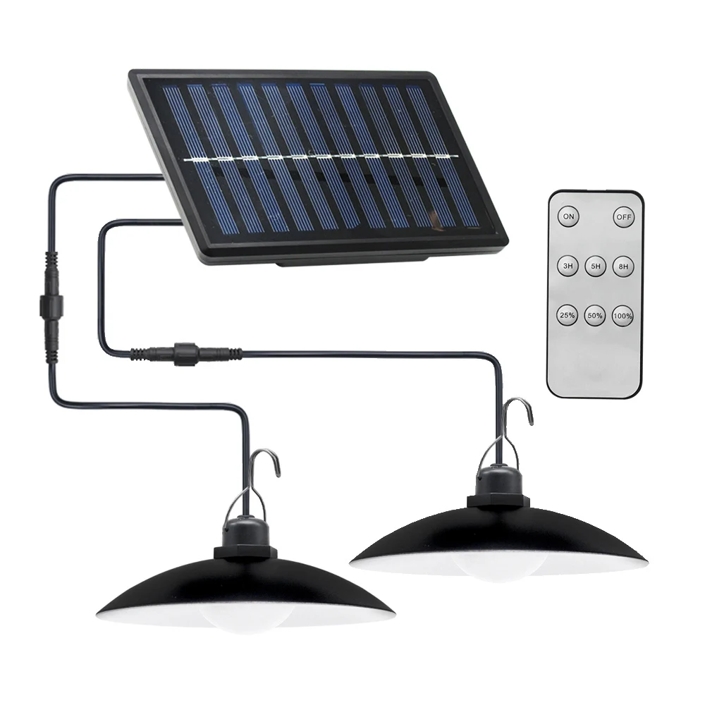 

Solar Pendant Lights Waterproof IP65 Double Head Solar Powered LED Lamp with Remote Control Outdoor Camping Garden Yard Lighting
