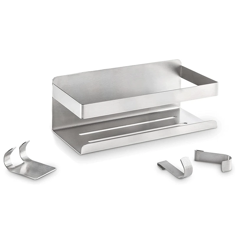 

Stainless Steel Shower Basket With Hooks Rustproof Wall Mount No Drilling Needed Suitable For Bathroom, Toilet, Kitchen