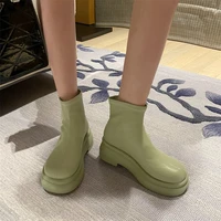 white platform boots female women shoes green pu leather chunky heels fall casual ladies ankle boots black botas plataforma