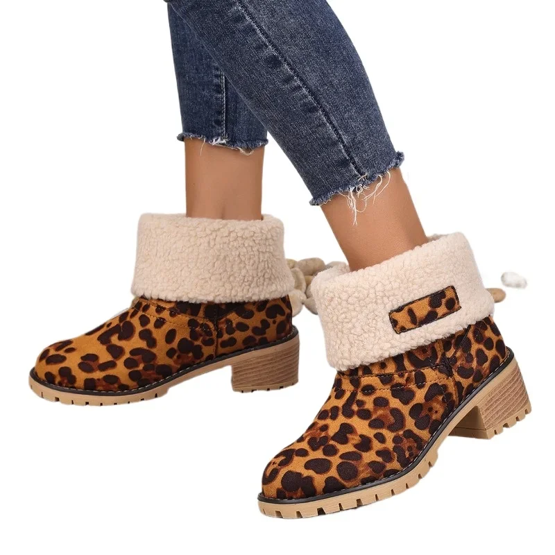 2024 женская обувь женские ботинки без шнуровки модные современные с леопардовым