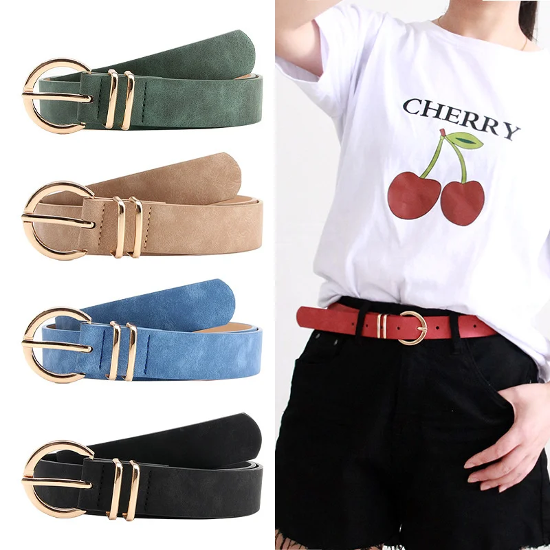 Alloy Buckle Matte Colors Solid Belt Women PU Bands Female Casual Waistband Retro Fashion Girdle