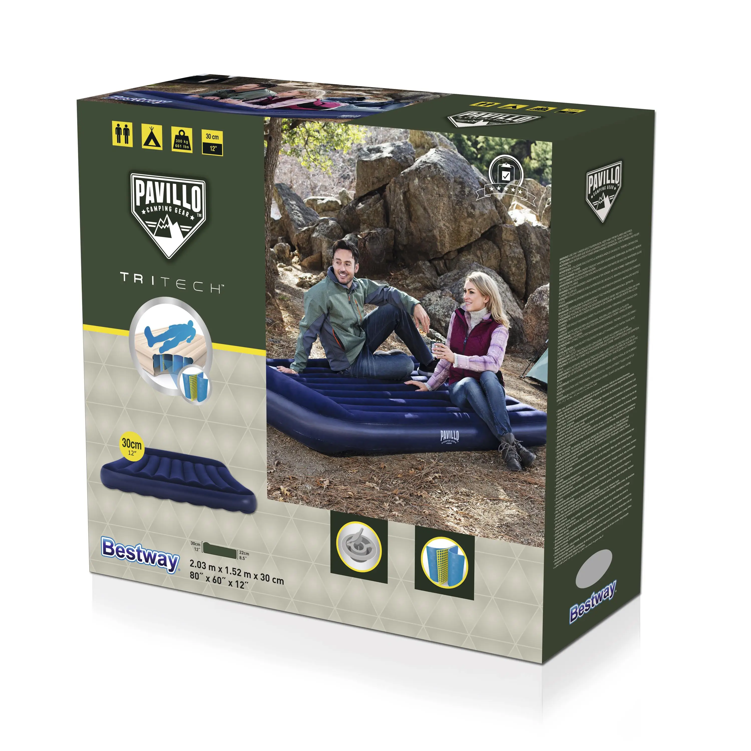 

Bestway 67682 Pavillo 80in x 60in x 12in Tritech Folding 2 Adults Double Queen Inflatable Camping Air Mattress