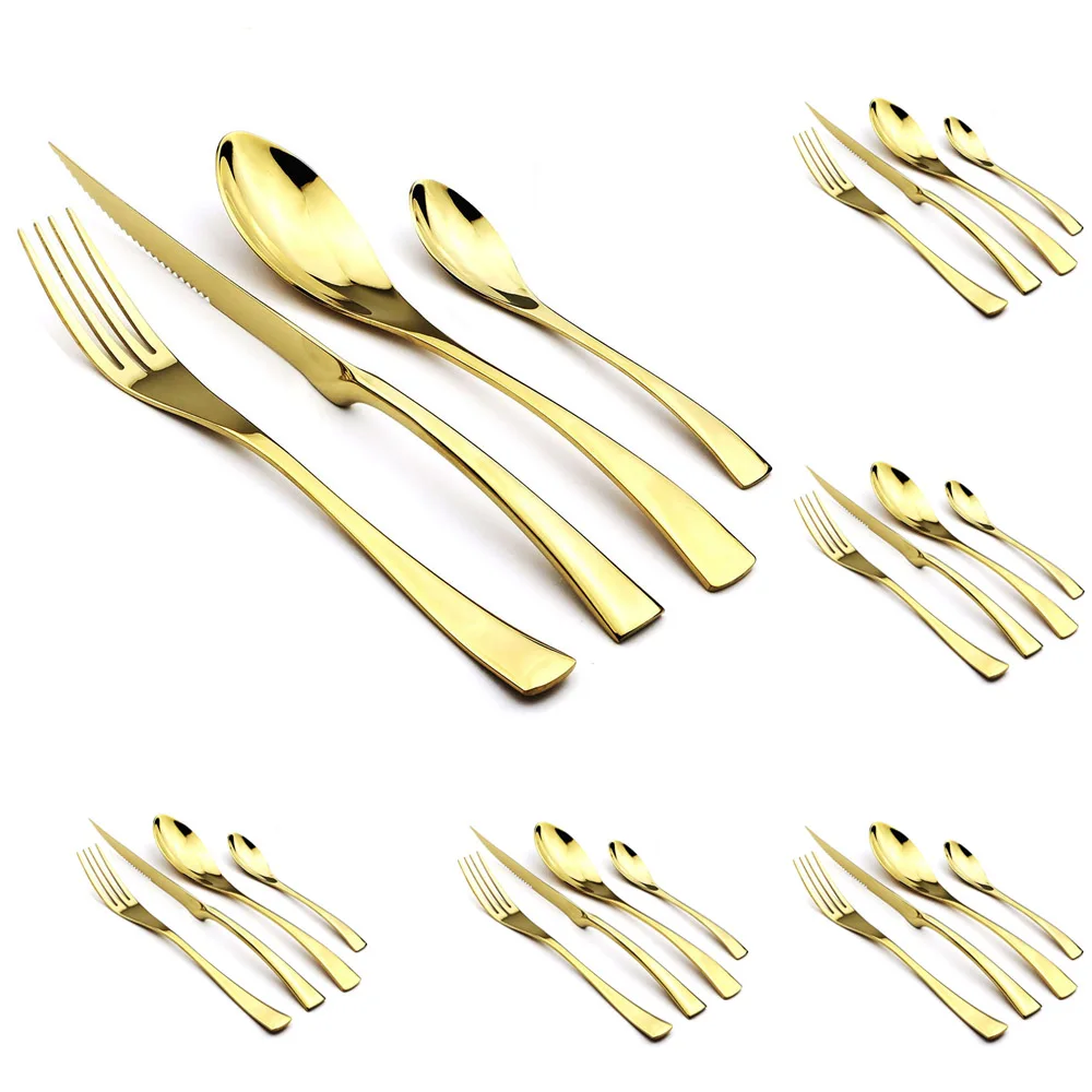 

24Pcs Gold Dinnerware Set 18/10 Stainless Steel Tableware Steak Knife Fork TeaSpoon Flatware Silverware Luxury Cutlery Set Gift