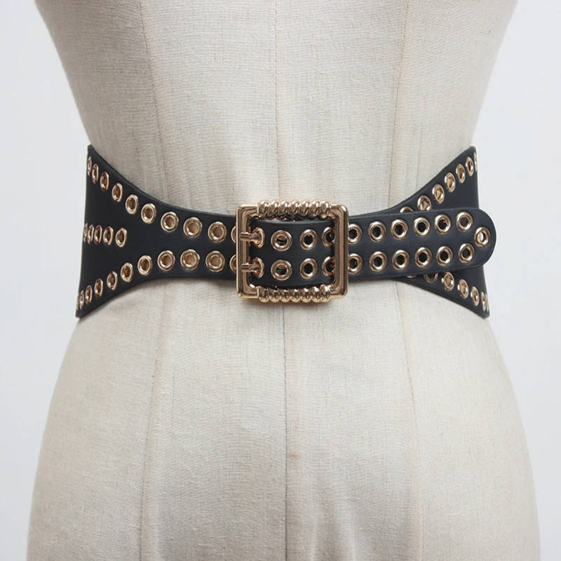 Fashion Female Wide Elastic Suede Waistband Bow Tie Buckle Rivet Belt for Women Waist Band Sweater Clothing Cummer Accessories