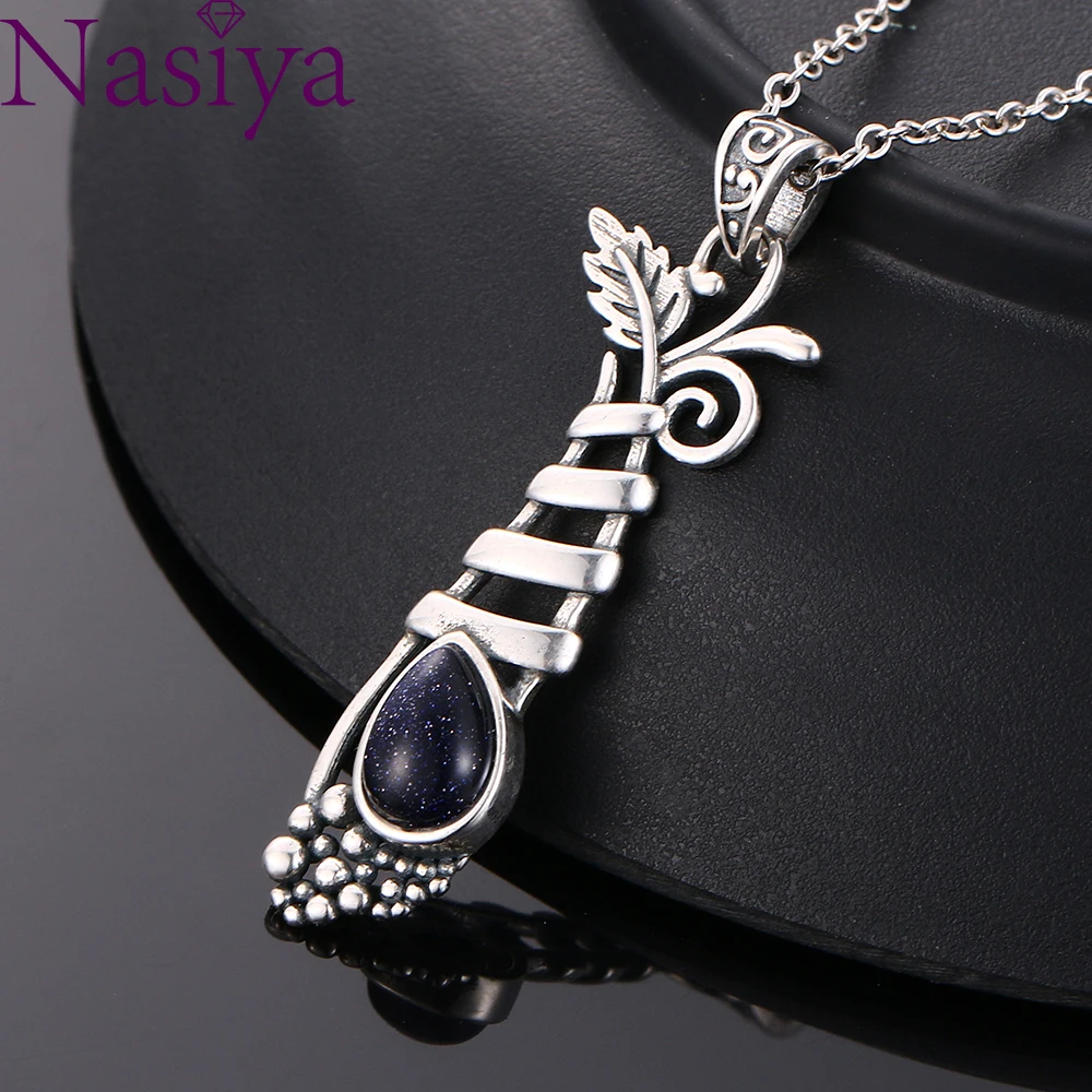 

Vintage Fashion Jewelry Pendant Necklace Women's Customized Fansy Grape Plant Shape Bluesand Stone Pendants Gifts
