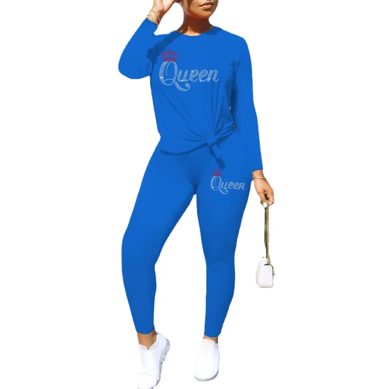 Plus Size Sets Printing Long Sleeve O-Neck Two Piece Sets Womens Outifits Winter Two Piece Set Women Office Lady Elastic Waist