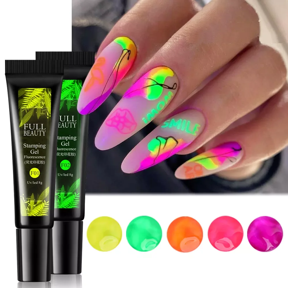 

2022NEW Stamping Gel Neon Green Varnish For Stamping Gel Paint Nail Art Decoration Soak Off UV Semi-Permanent Polish Manicure FB