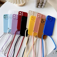 new crossbody necklace cord lanyard square liquid silicone phone case for iphone 13 12 11 pro xs max x xr 7 8 plus se soft cover
