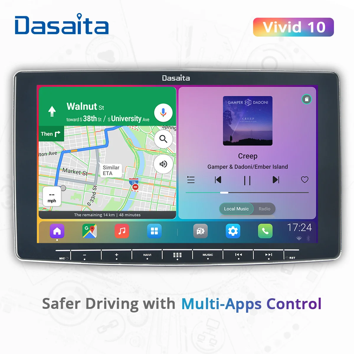 

Dasaita Vivid10 MAX10 PX6 Radio Android Auto Carplay 10.2" Touch Screen IPS 1280*720 Car GPS Navigation 4G 64G Stereo Audio PC