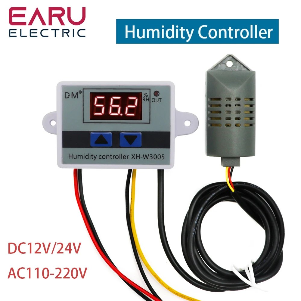 

Digital Humidity Controller XH-W3005 DC12V/24V AC220V Humidistat Hygrometer Humidity Control Switch Regulator + Humidity Sensor