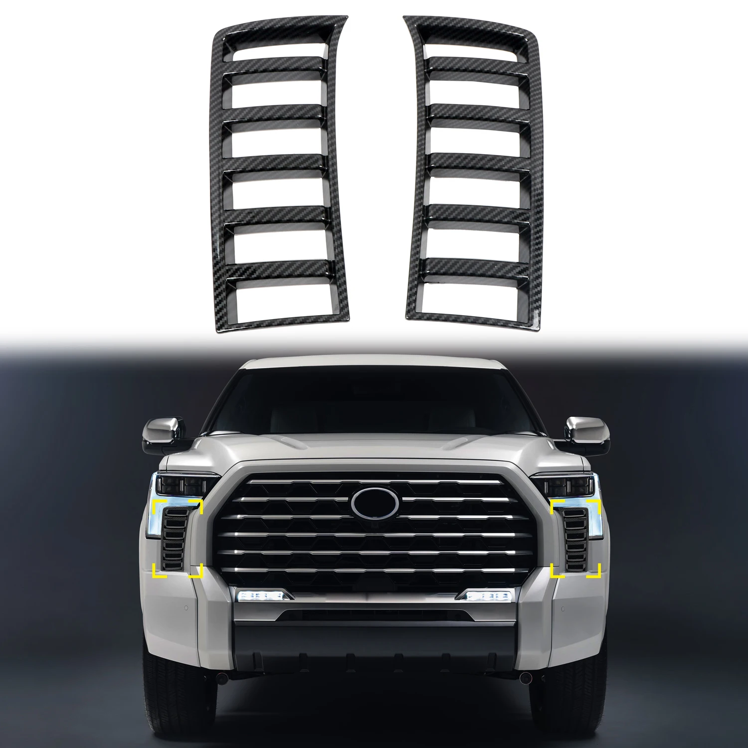 

Для Toyota Tundra 2022 2023, автомобильные аксессуары, АБС-пластик, углеродный передний сетчатый гриль, молдинговая крышка, отделка, 2 шт.