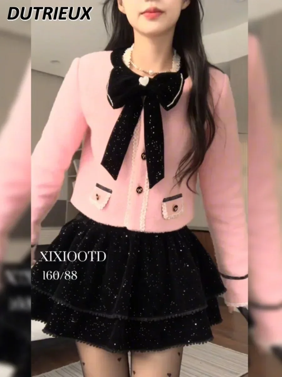 Оверсайз милое розовое шерстяное пальто во французском стиле с длинными