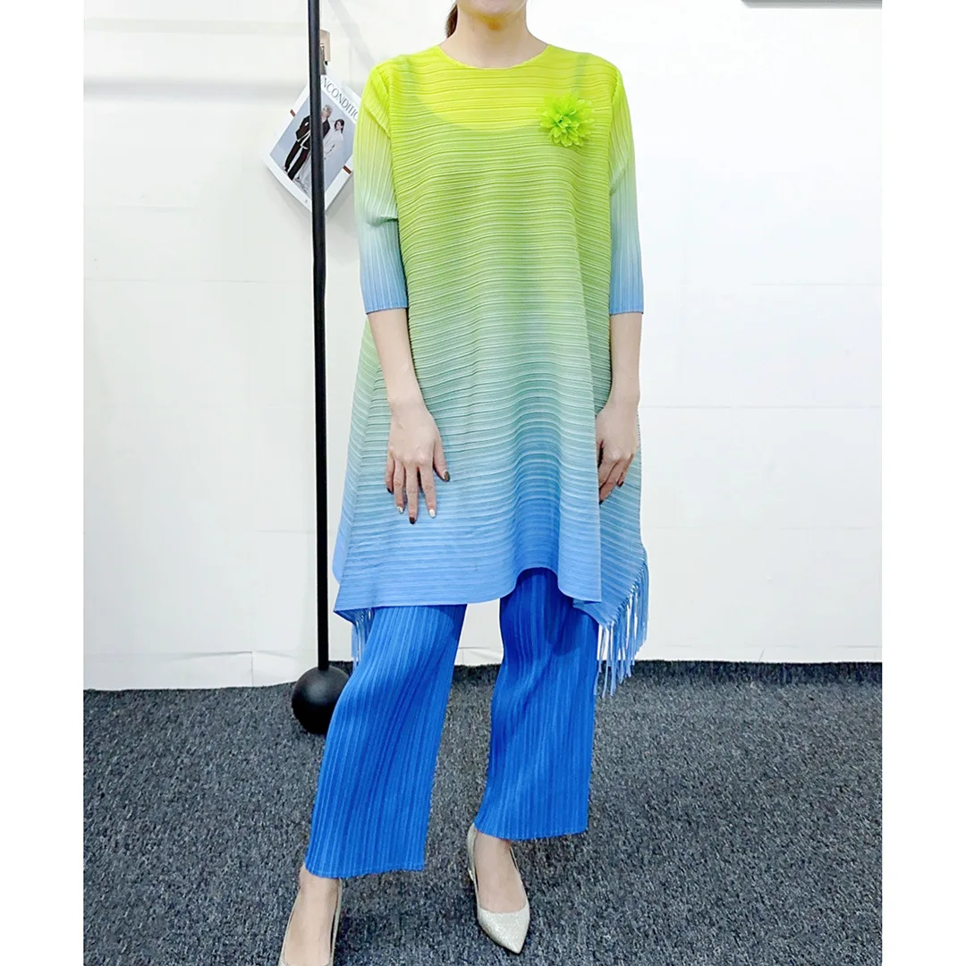 Плиссированные брюки D202 зимний костюм с градиентным принтом Свободный Топ