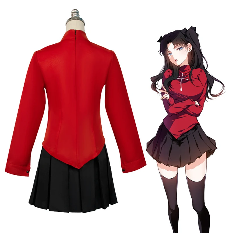 Фото Fate Stay Night Tohsaka Rin Аниме Косплей Костюм Комплект - Красная Рубашка Юбка Женское Платье на Хэллоуин с Головным Убором для Ролевых Игр №4