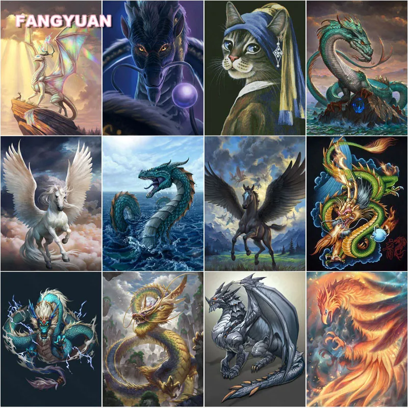 

Diamond Painting Fantasy Green Chinese Dragon Exotic Animals Cross Stitch Kits Full Round Square Drill Diamond Embroidery Mosaic