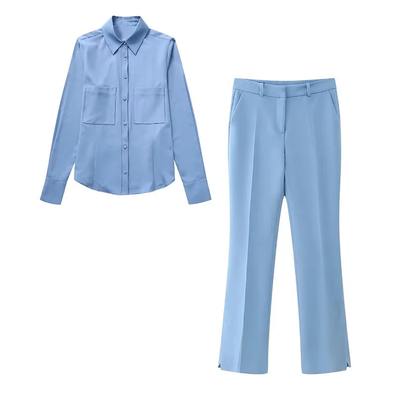 

Женский комплект из двух предметов, Повседневная однобортная рубашка с длинным рукавом и брюки, шикарный топ, осень 2023