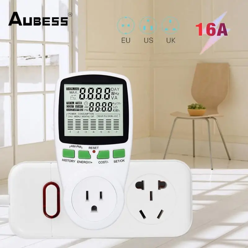 

Electric Power Meter LCD Wattmeter Socket Electrical Tester US UK AU Plug Power Kilowatt Wattage Electricity Meters Analyzer