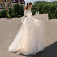 chenxiao a line wedding dresses bohemia o neck long sleeves back zipper lace ivory white bridal gowns vestido de novia