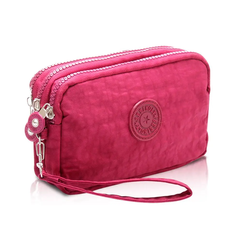 

Solid Color Fabric Phone Purse Coin Purse Makeup Bags Three Zippers Bags Wrinkle Clutch Bag Korean Style Wallets Women Wallets