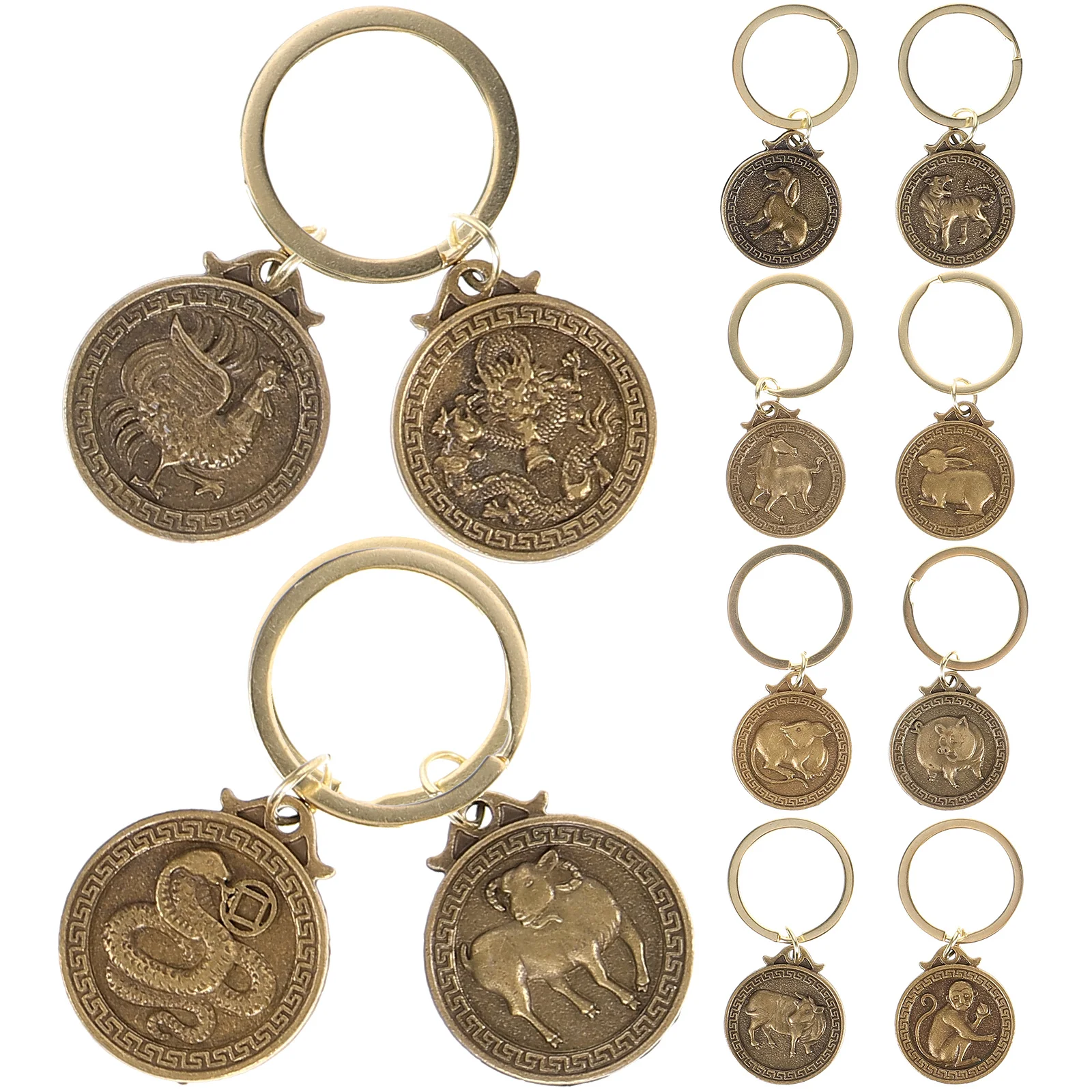 

12 Pcs Zodiac Keychain Hanging Keychains Metal Wallets Men Chinese Signs Car Lovely Rings Decorate